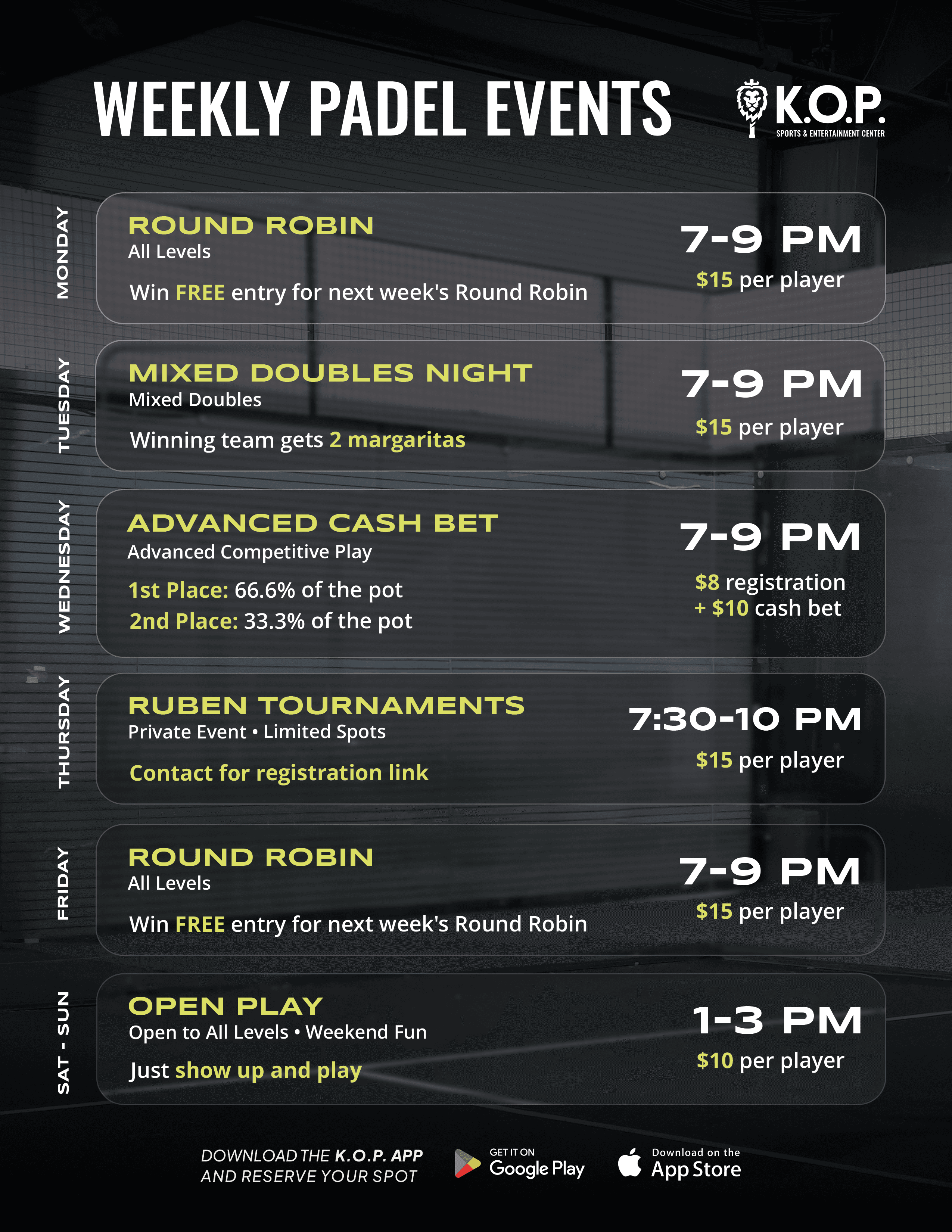 Plan Weeks Opens 1